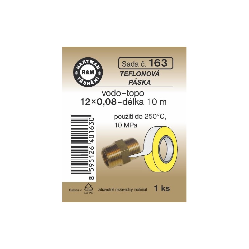 Teflonová páska,vodo-topo, 12 x 0,08, délka 10 m, 1 ks, č. 163, HARTMAN