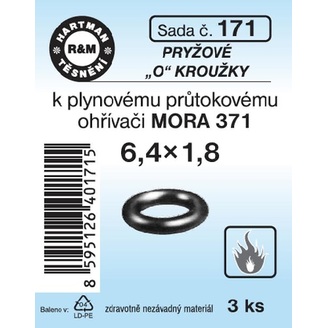 Sada těsnění k plynovému průtokovému ohřívači, MORA 371, 6,4 x 1,8, pryž, 3 ks, č. 171, HARTMAN