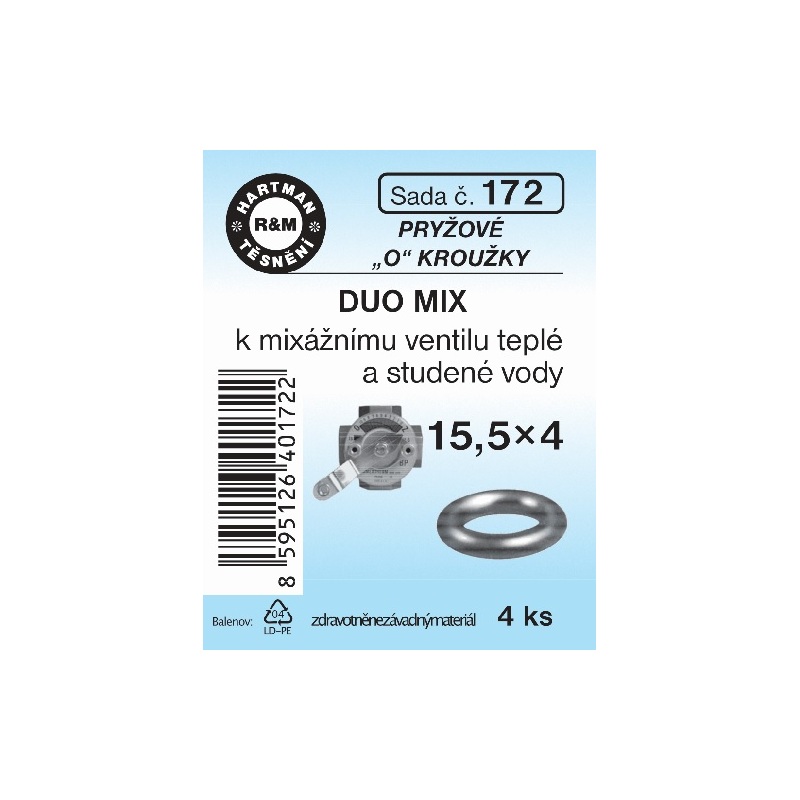 Sada těsnění O kroužky, DUO MIX, 15,5 x 4, pryž, 4 ks, č. 172, HARTMAN