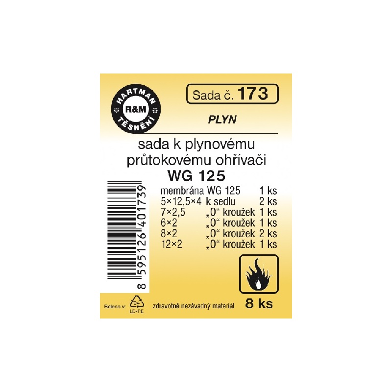 Sada těsnění k průtokovému ohřívači, WG 125, 8 ks, č. 173, HARTMAN