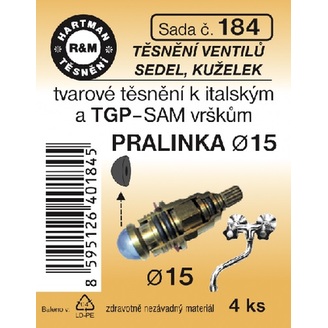Sada těsnění ventilů sedel, kuželek, průměr 15, 4 ks, č. 184, HARTMAN
