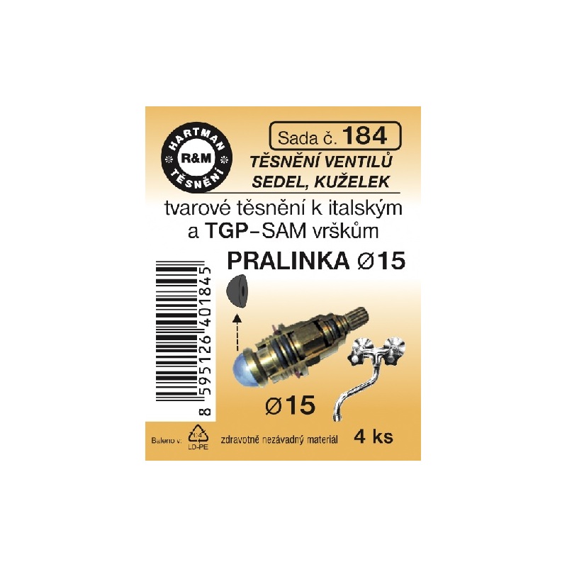 Sada těsnění ventilů sedel, kuželek, průměr 15, 4 ks, č. 184, HARTMAN