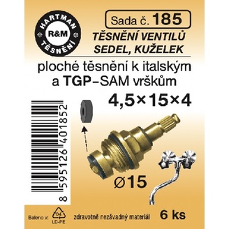 Sada těsnění ventilů sedel, kuželek,4,5 x 15 x 4, průměr 15, 6 ks, č. 185, HARTMAN