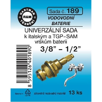 Sada těsnění pro vodovodní baterie, univerzální, 3/8“ – 1/2, 13 ks, č. 189, HARTMAN