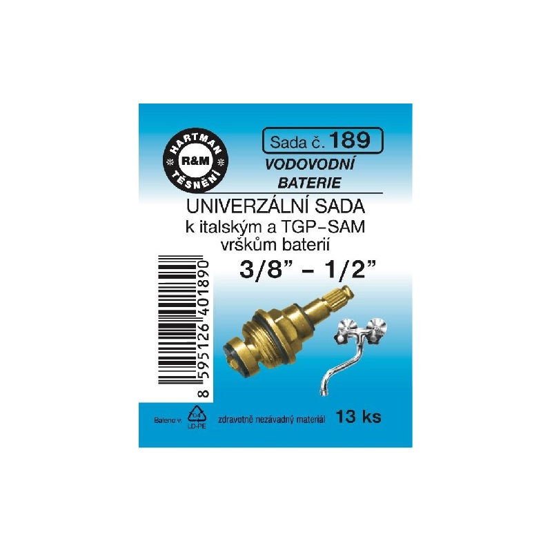 Sada těsnění pro vodovodní baterie, univerzální, 3/8“ – 1/2, 13 ks, č. 189, HARTMAN