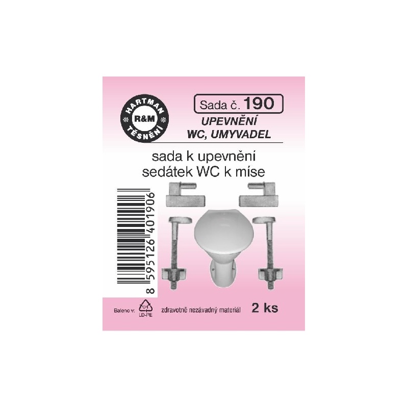 Upevňovací souprava k WC, M8 x 75, plast, 2 ks, č. 190, HARTMAN
