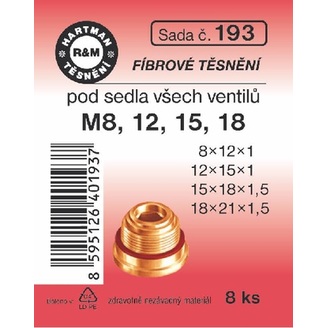 Sada těsnění fíbrové, pod sedla ventilů, 8 ks, č. 193, HARTMAN