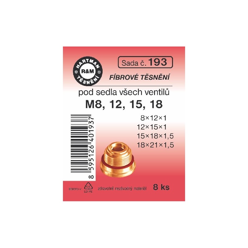 Sada těsnění fíbrové, pod sedla ventilů, 8 ks, č. 193, HARTMAN