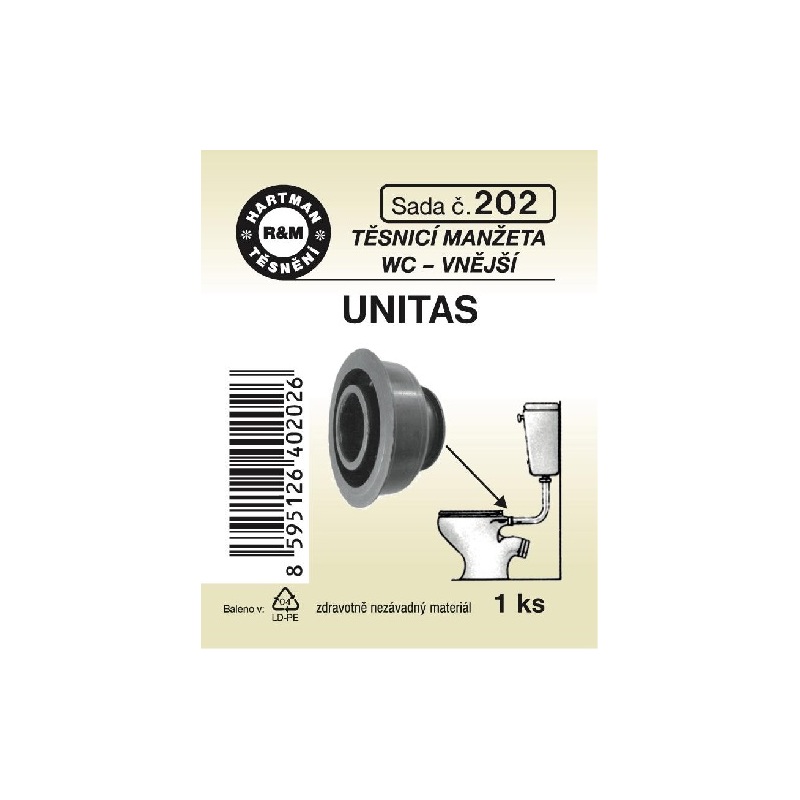 Sada těsnění, manžeta UNITAS, 30 x 60 x 39, pryž, 1 ks č. 202, HARTMAN