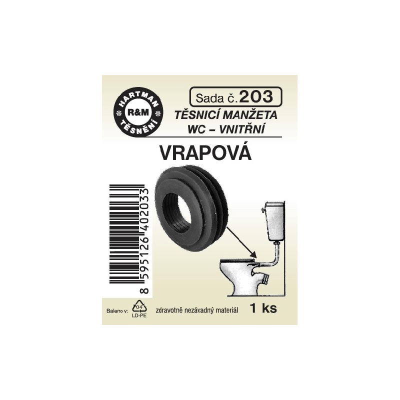 Sada těsnění, manžeta VRAPOVÁ I., 33 x 58 x27, pryž, 1 ks č. 203, HARTMAN
