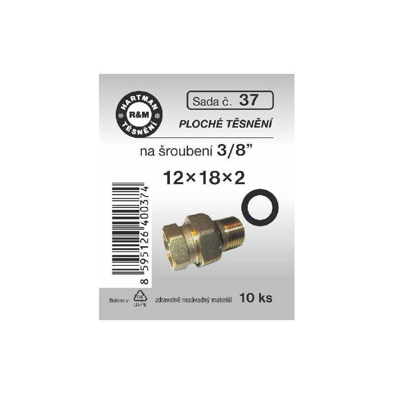 Sada těsnění pro šroubení, 3/8,  pryžové, 10 ks, č. 37, HARTMAN