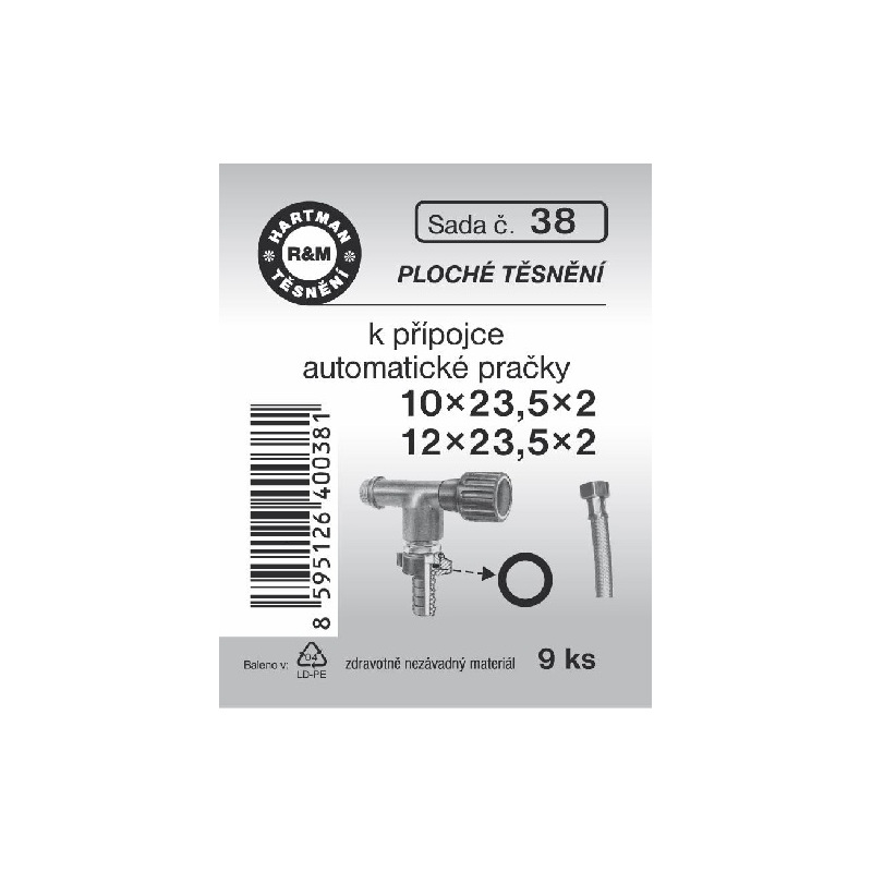 Sada těsnění k přípojce, 10 x 23,5 x 2, 12 x 23,5 x 2, pryžové, 9 ks, č. 38, HARTMAN