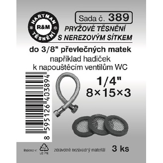 Sada těsnění s nerezovým sítkem, 1/4“, 8 x 15 x 3, pryž, 3 ks č. 389, HARTMAN