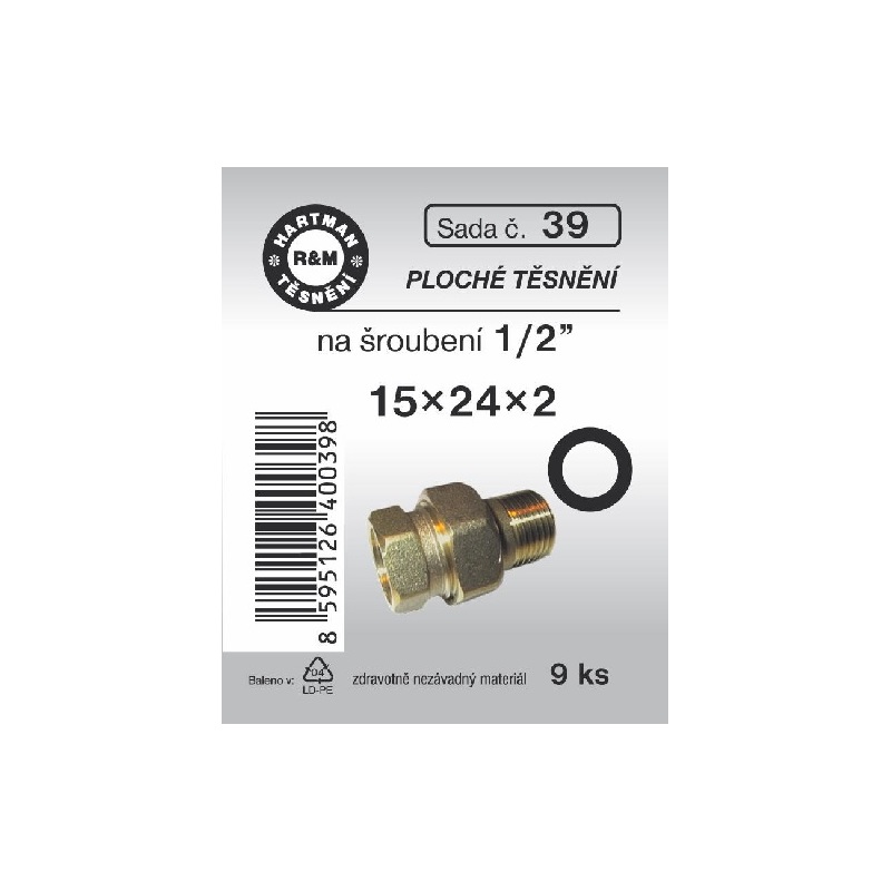 Sada těsnění pro šroubení, 1/2, pryžové, 9 ks, č. 39, HARTMAN