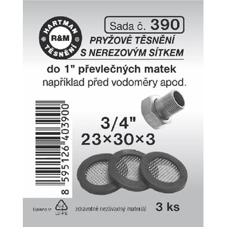 Sada těsnění, s nerezovým sítkem, 3/4“, 23 x 30 x 3, pryž, 3 ks č. 390, HARTMAN