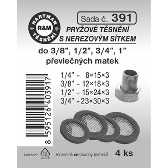 Sada těsnění, s nerezovým sítkem, pryž, 4 ks č. 391, HARTMAN