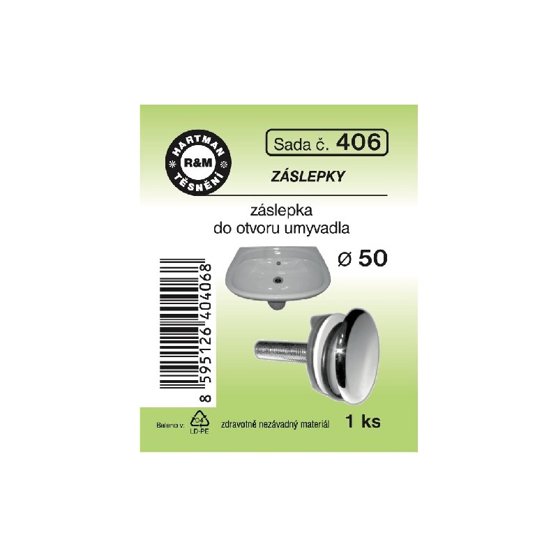 Sada těsnění, záslepka do otvoru umyvadla, průměr 50, 1 ks č. 406, HARTMAN