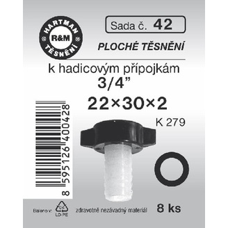 Sada těsnění k přípojkám, 22 x 30 x 2, pryžové, 8 ks, č. 42, HARTMAN