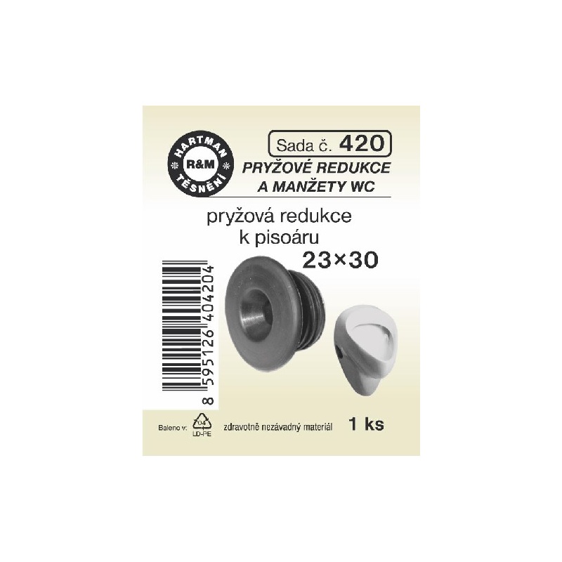 Sada těsnění, pryžová redukce k pisoáru, 23 x 30, 1 ks č. 420, HARTMAN