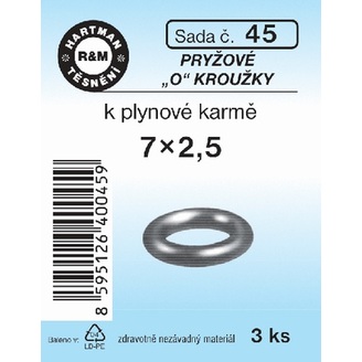 Sada těsnění k plynové karmě, 7 x 2,5, pryžové, 3 ks, č. 45, HARTMAN