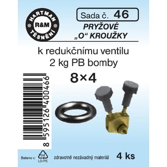 Sada těsnění kredukčnímu ventilu 2 kg PB bomby, 8 x 4, pryžové, 4 ks, č. 46, HARTMAN