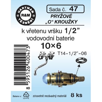 Sada těsnění O kroužků, 10 x 6, pryžové, 8 ks, č. 47, HARTMAN