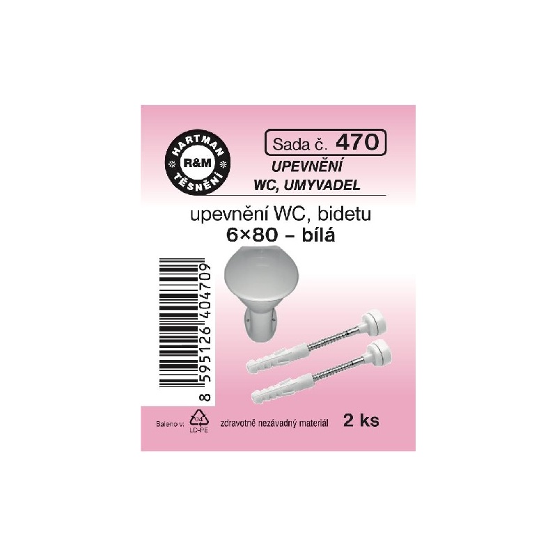 Upevnění WC a bidetu, 6 x 80, 2 ks č. 470, HARTMAN