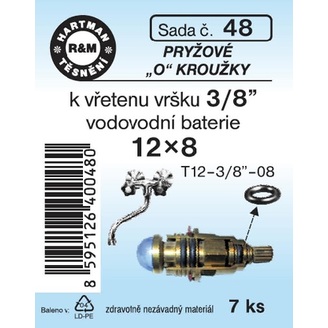 Sada těsnění O kroužků, 12 x 8, pryžové, 7 ks, č. 48, HARTMAN