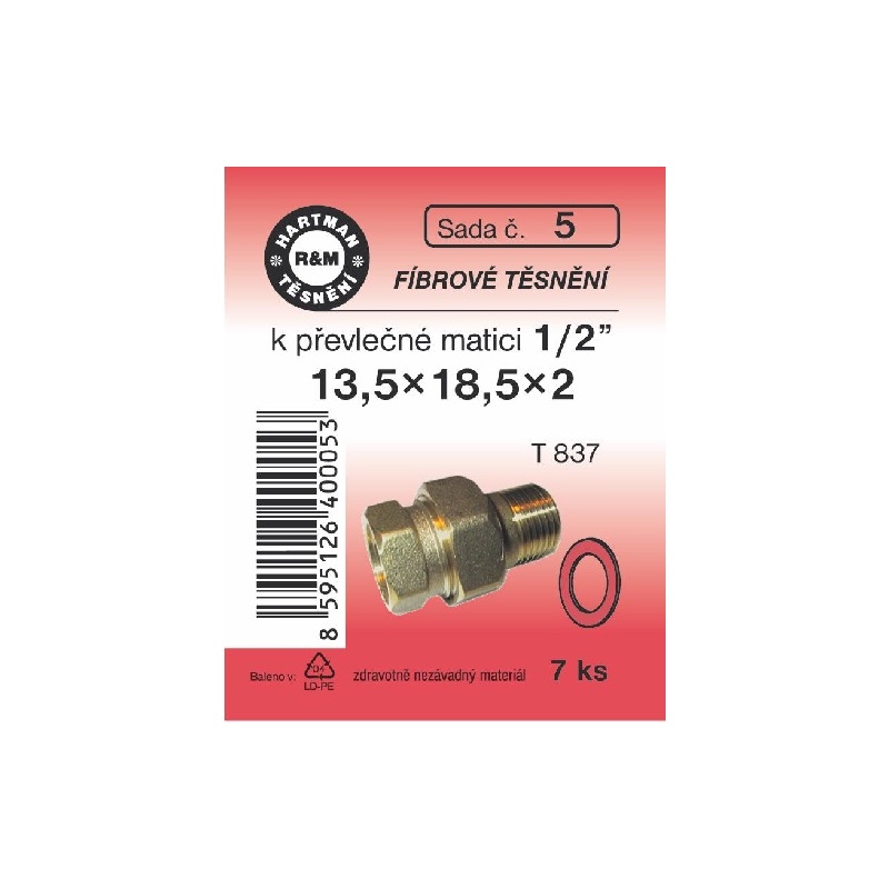 Sada těsnění pro šroubení, 13,5 x 18,5 x 2, fíbrové, 7 ks, č. 5, HARTMAN