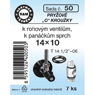 Sada těsnění O kroužků, 14 x 10, pryžové, 7 ks, č. 50, HARTMAN