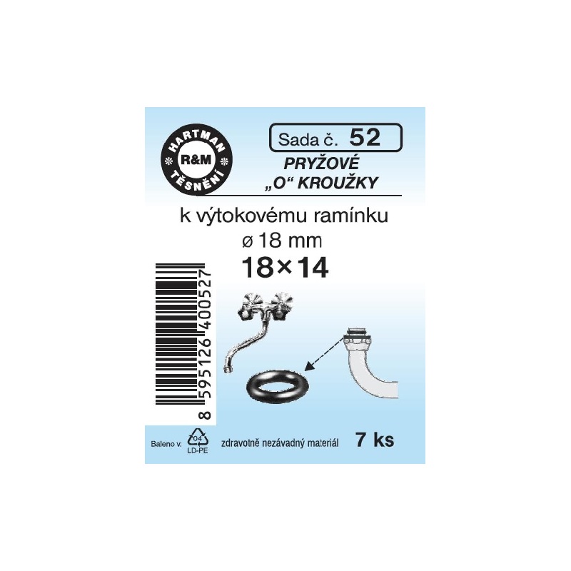 Sada těsnění O kroužků, 18 x 14, pryžové, 7 ks, č. 52, HARTMAN