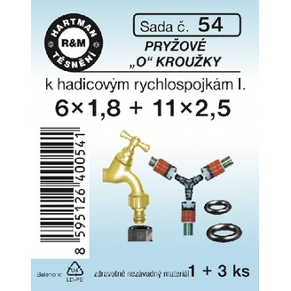 Sada těsnění k hadicovým rychlospojkám I., 6 x 1,8, 11 x 2,5, pryžové, 4 ks, č. 54, HARTMAN