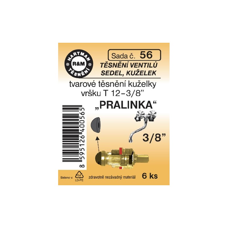 Sada těsnění ventilů sedel, kuželek, T12 - 3/8“ PRALINKA, 6 ks, č. 56, HARTMAN