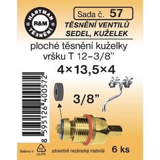 Sada těsnění ventilů sedel, kuželek, T12 - 3/8“ - 4 x 13,5 x 4, 6 ks, č. 57, HARTMAN