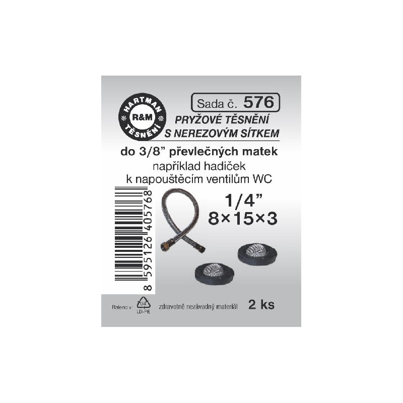 Sada těsnění s nerezovým sítkem, 1/4“, 8 x 15 x 3, 2 ks, č. 576, HARTMAN