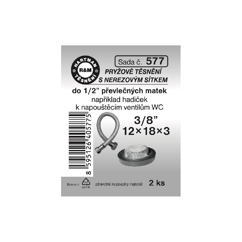 Sada těsnění s nerezovým sítkem, 3/8“, 12 x 18 x 3, 2 ks, č. 577, HARTMAN