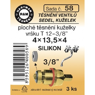 Sada těsnění ventilů sedel, kuželek, T12 - 3/8“ - 4 x 13,5 x 4, silikon, 3 ks, č. 58, HARTMAN