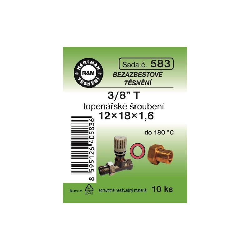 Sada těsnění pro šroubení, 3/8 T, 12 x 18 x 1,6, topenářské, bezazbestové, 10 ks č. 583, HARTMAN