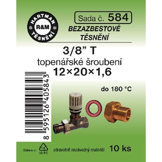 Sada těsnění pro šroubení, 3/8 T, 12 x 20 x 1,6, topenářské, bezazbestové, 10 ks č. 584, HARTMAN