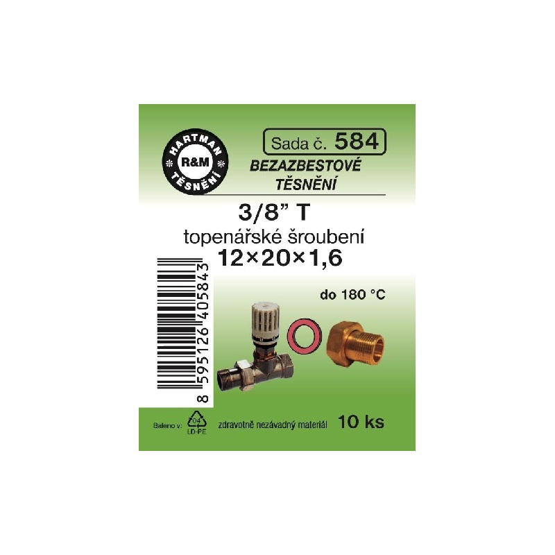 Sada těsnění pro šroubení, 3/8 T, 12 x 20 x 1,6, topenářské, bezazbestové, 10 ks č. 584, HARTMAN