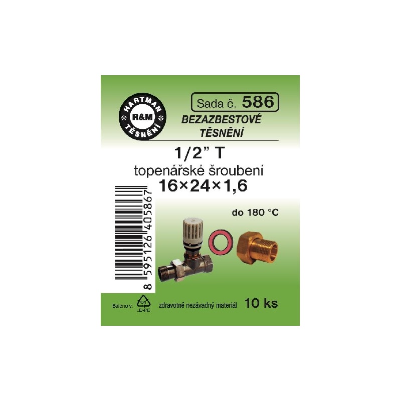 Sada těsnění pro šroubení, 1/2 T, 16 x 24 x 1,6, topenářské, bezazbestové, 10 ks č. 586, HARTMAN