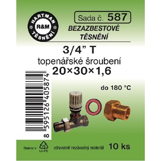 Sada těsnění pro šroubení, 3/4 T, 20 x 30 x 1,6, topenářské, bezazbestové, 10 ks č. 587, HARTMAN