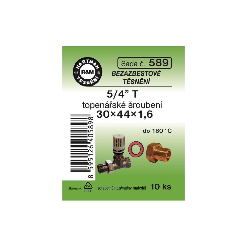 Sada těsnění pro šroubení, 5/4 T, 30 x 44 x 1,6, topenářské, bezazbestové, 10 ks č. 589, HARTMAN