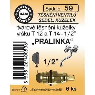 Sada těsnění ventilů sedel, kuželek, T12, T14 - 1/2“, PRALINKA, 6 ks, č. 59, HARTMAN