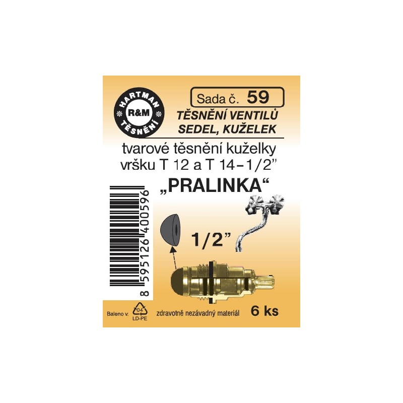Sada těsnění ventilů sedel, kuželek, T12, T14 - 1/2“, PRALINKA, 6 ks, č. 59, HARTMAN
