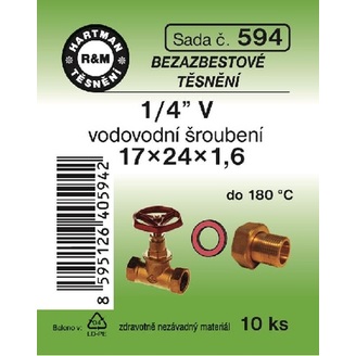 Sada těsnění pro šroubení, 1/4 V, 17 x 24 x 1,6, bezazbestové, 10 ks č. 594, HARTMAN