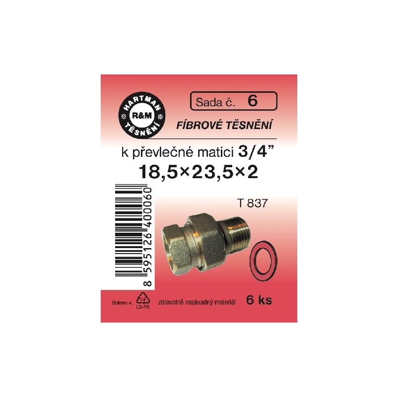Sada těsnění pro šroubení, 18 x 23,5 x 2, fíbrové, 6 ks, č. 6, HARTMAN