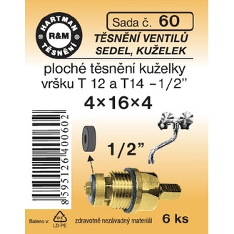 Sada těsnění ventilů sedel, kuželek, T12, T14 - 1/2“, 4 x 16 x 4, 6 ks, č. 60, HARTMAN