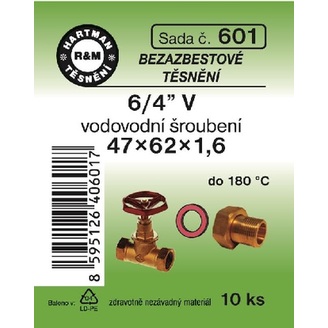 Sada těsnění pro šroubení, 6/4 V, 47 x 62 x 1,6, bezazbestové, 10 ks č. 601, HARTMAN