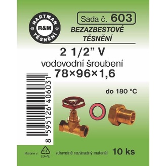 Sada těsnění pro šroubení, 2 1/2 V, 78 x 96 x 1,6, bezazbestové, 10 ks č. 603, HARTMAN
